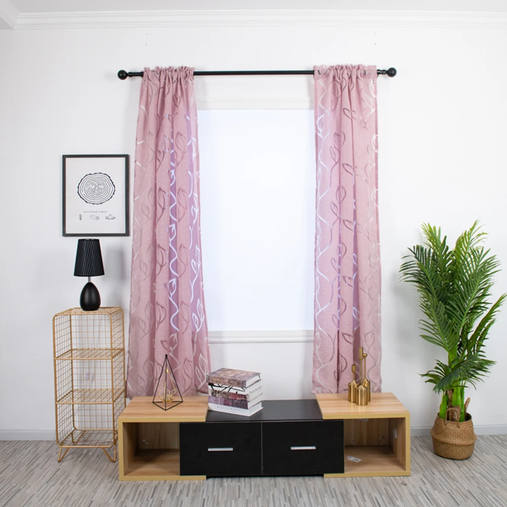 100x130cm Hollow Leaves Print Balcony Window Gauze Curtain Bedroom Drape Decor Curtains For Living Room Tulle Voile Drapes