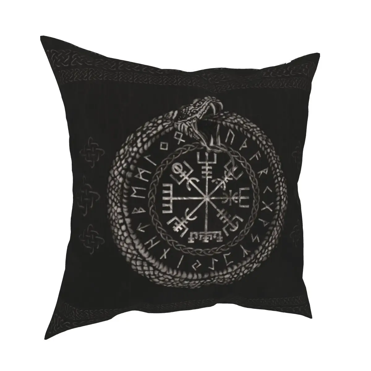 Viking Vegvisir Ouroboros And Runes Pillowcase Cushion Cover Decor Tribal Symbol Pillow Case Cover Home 40*40cm