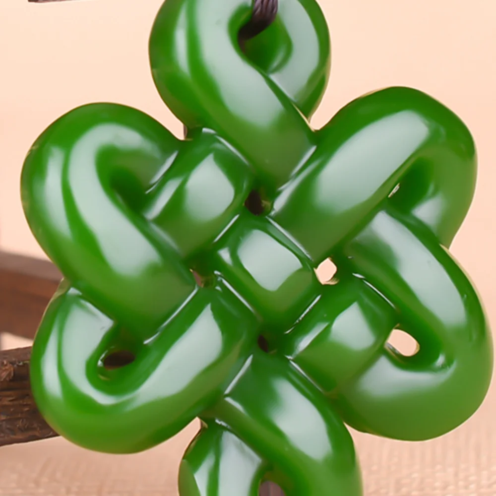 New Chinese Knot Pendant Beads Necklace Charm Jewelry Doublesided Hollow Carved Amulet Natural Green White Jade