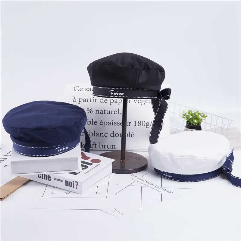 Women New Navy Wind Beret Sweet and Lovely Bow Cap Cotton Outdoor Travel Get-together Female Painter Boina Hats