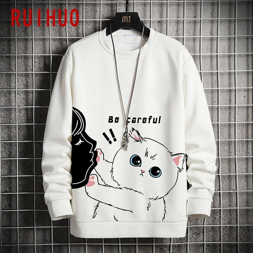 Cartoon Cat Sweatshirt Men Clothing Japanese Streetwear Mens Clothes Hip Hop Pullover Men Sweatshirts Tops M-5XL 2023