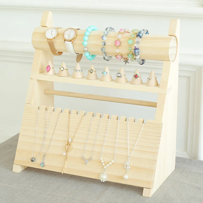 High Quality Creative Solid Wood Tripod Jewelry Stand Necklace Bracelet Ring Storage Rack Jewelry Display Stand Decoration Props