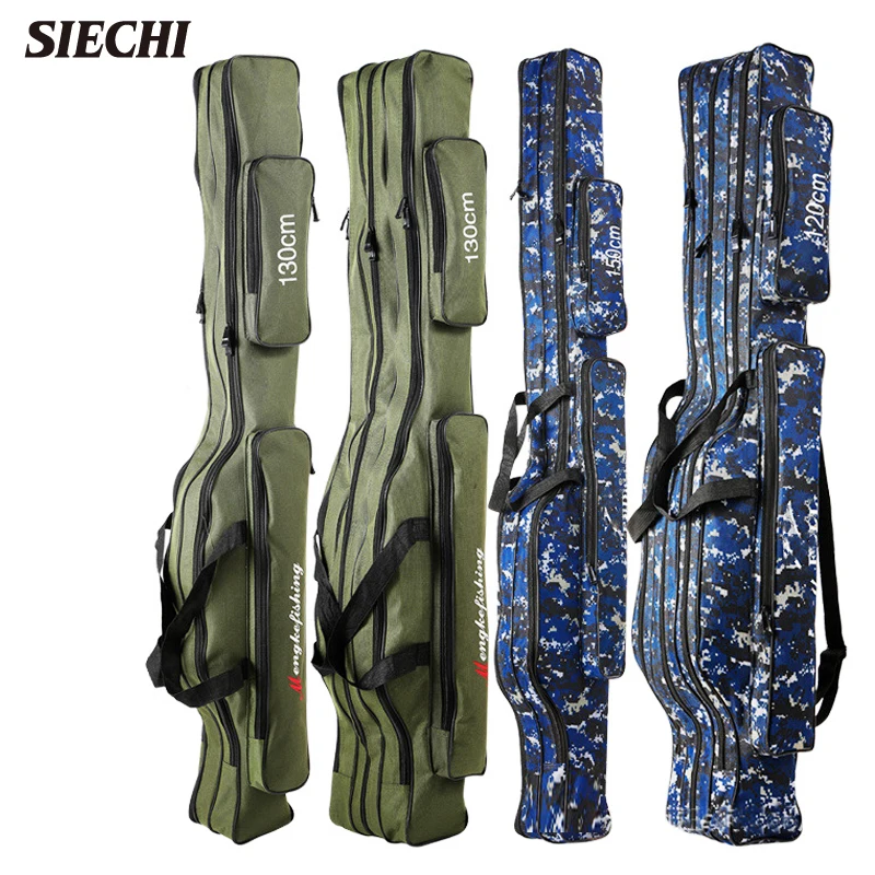 SIECHI  Fishing Bag 110//120/130/150cm Canvas Foldable Fishing Rod Reel Fishing Tackle 2/3 Layers Blue/Green Fishing Rod Case