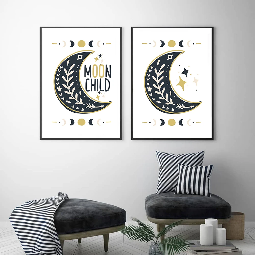 Bohemia Style Poster Black The Sun Moon Tarot Card Canvas Painting Modern Abstract Wall Pictures Living Room Bathroom Home Decor