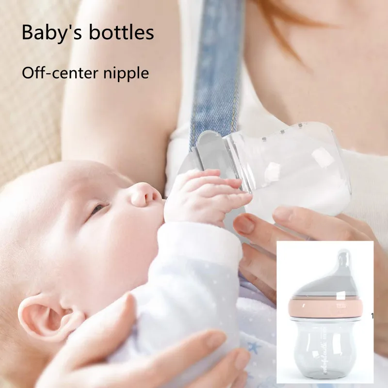 

90ml Newborn bottlels High quality Glass baby milk feeder Off-center nipple Baby bottles Anti-Colic Wide neck bottle for Infant