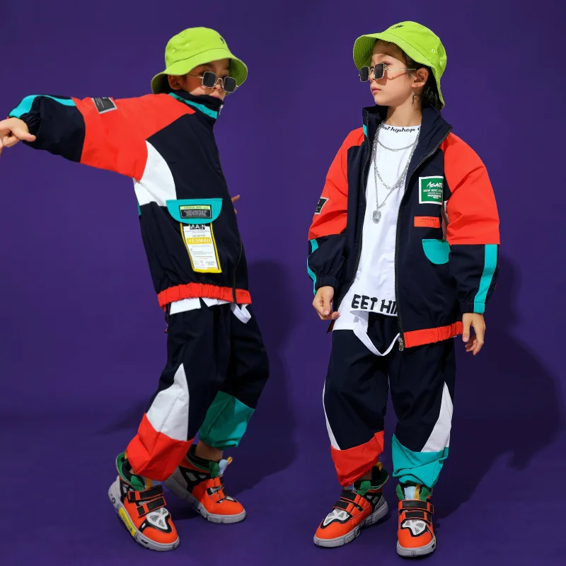 Kids Cool Hip Hop Clothing Top Pullover Pocket Jacket Sweatshirt Running Casual Pants Girls Boys Jazz Dance Costume Clothes Wear