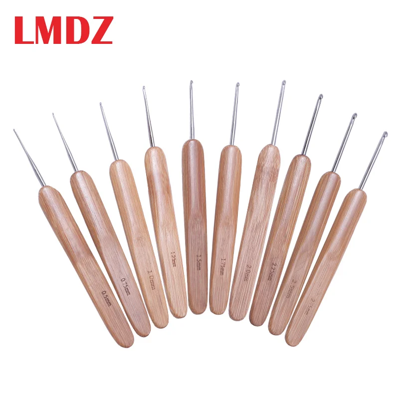 LMDZ 10pcs/Set 0.5mm-2.75mm Bamboo Knitting Needles Set Small Lace Knitting Hooks Set DIY Crochet Hooks Needles For Yarn Handle