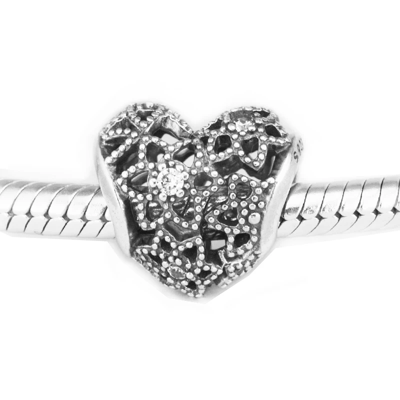 

DIY Beads Blooming Heart Charm Clear CZ Hot Sale Jewelry Fits Original Charms 925 Silver Bracelets Beads For Jewelry Making