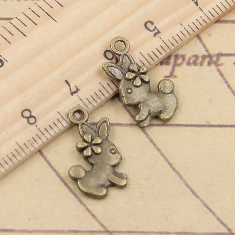 20pcs Charms Double Sided Rabbit 18x10mm Tibetan Bronze Silver Color Pendants Antique Jewelry Making DIY Handmade Craft