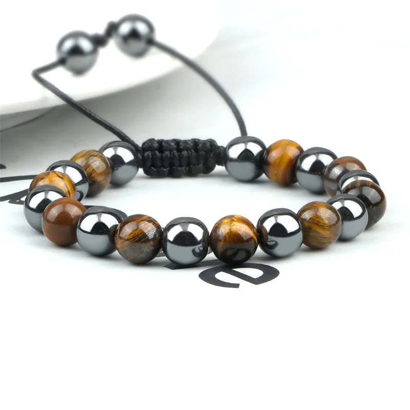 Natural Tiger Eye Stone Bracelets Men 8mm Hematite Beads Health Protection Braided Bracelet for Women Jewelry Handmade Pulsera