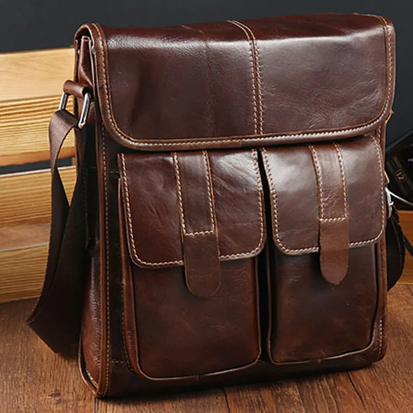 Design Retro Genuine Leather Briefcase Satchel For Men Business Fashion Messenger Bag Handbag Laptop Bags Cowhide Crossbody Pack