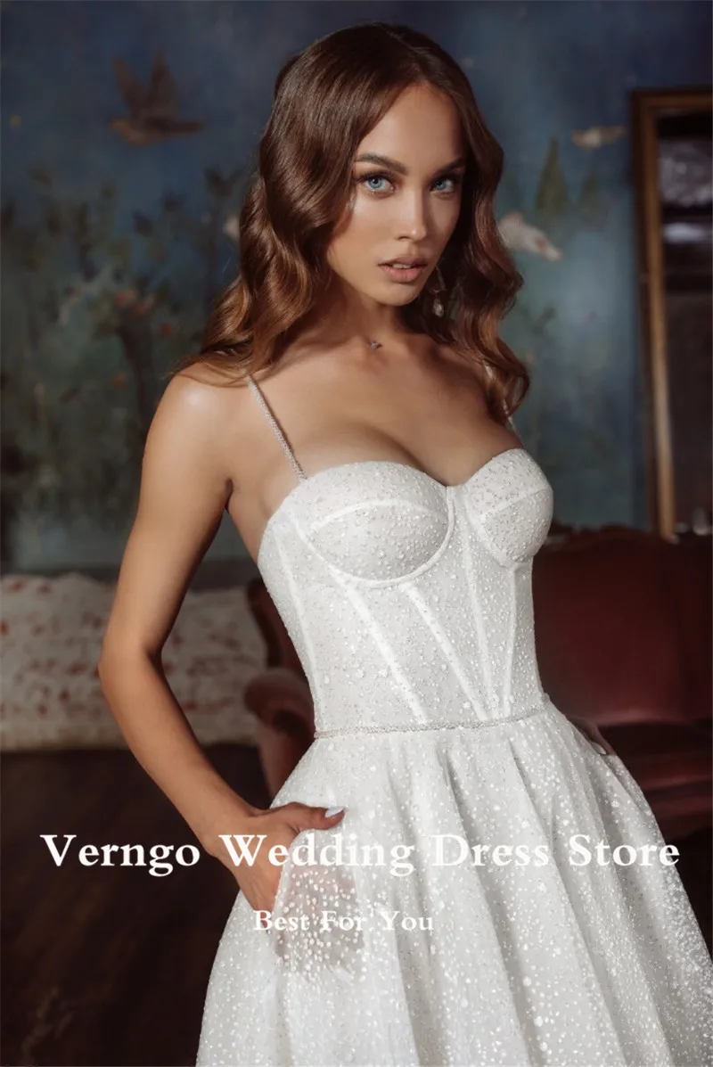 Verngo Glitter A Line Wedding Dress 2024 Spaghetti Straps Corset Sweetheart Bridal Dresses New 2024 Robe de mariage Plus Size