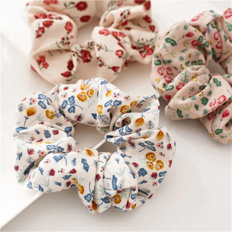 Ruoshui Woman Printed Floral Hair Ties Flower Scrunchies Vintage Elastic Hairband Hair Rope Hair Accessories Headwear Hair Gum