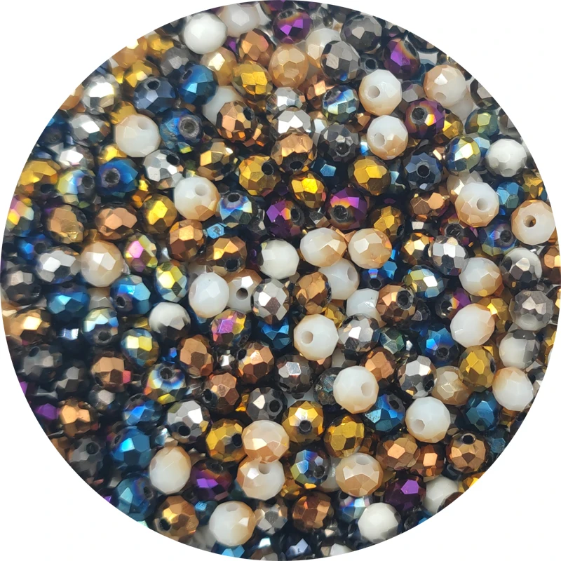 2 3 4 6 8mm Faceted Glass Beads Plated Metallic Colored Round Czech Crystal Spacer Loose Beads for Jewelry Making Bracelet DIY