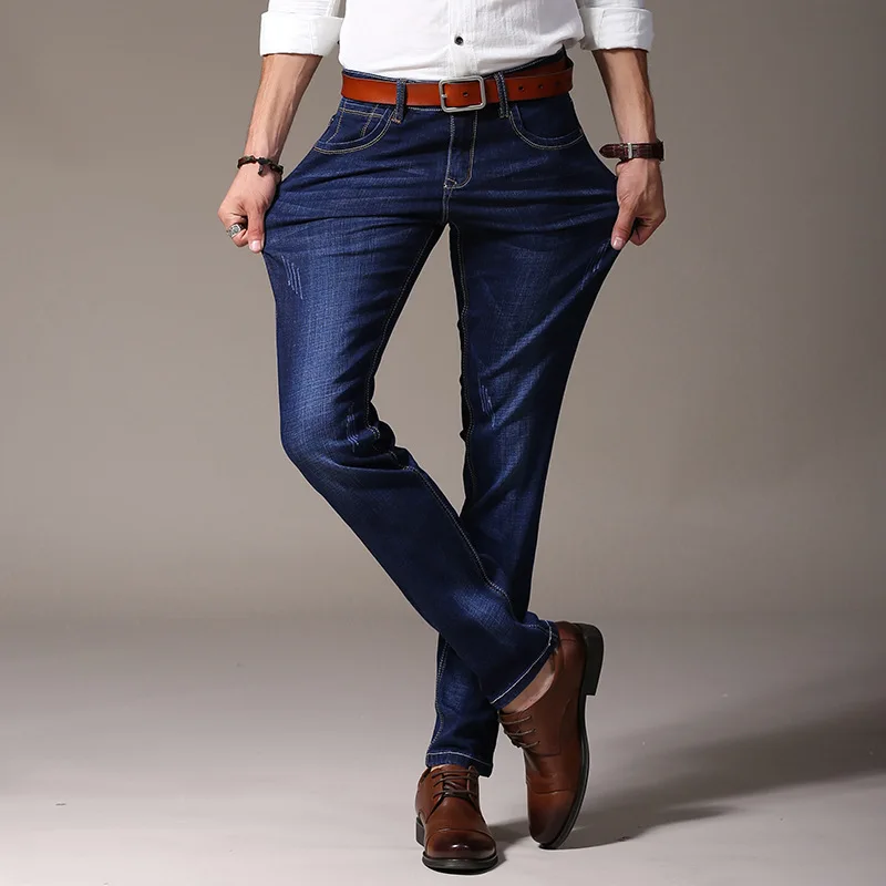 New Arrival Style Men Business Casual Denim Jeans Pants High Quality Solid Straight Men\'s Leisure Jeans Trousers Plus Size 28-42