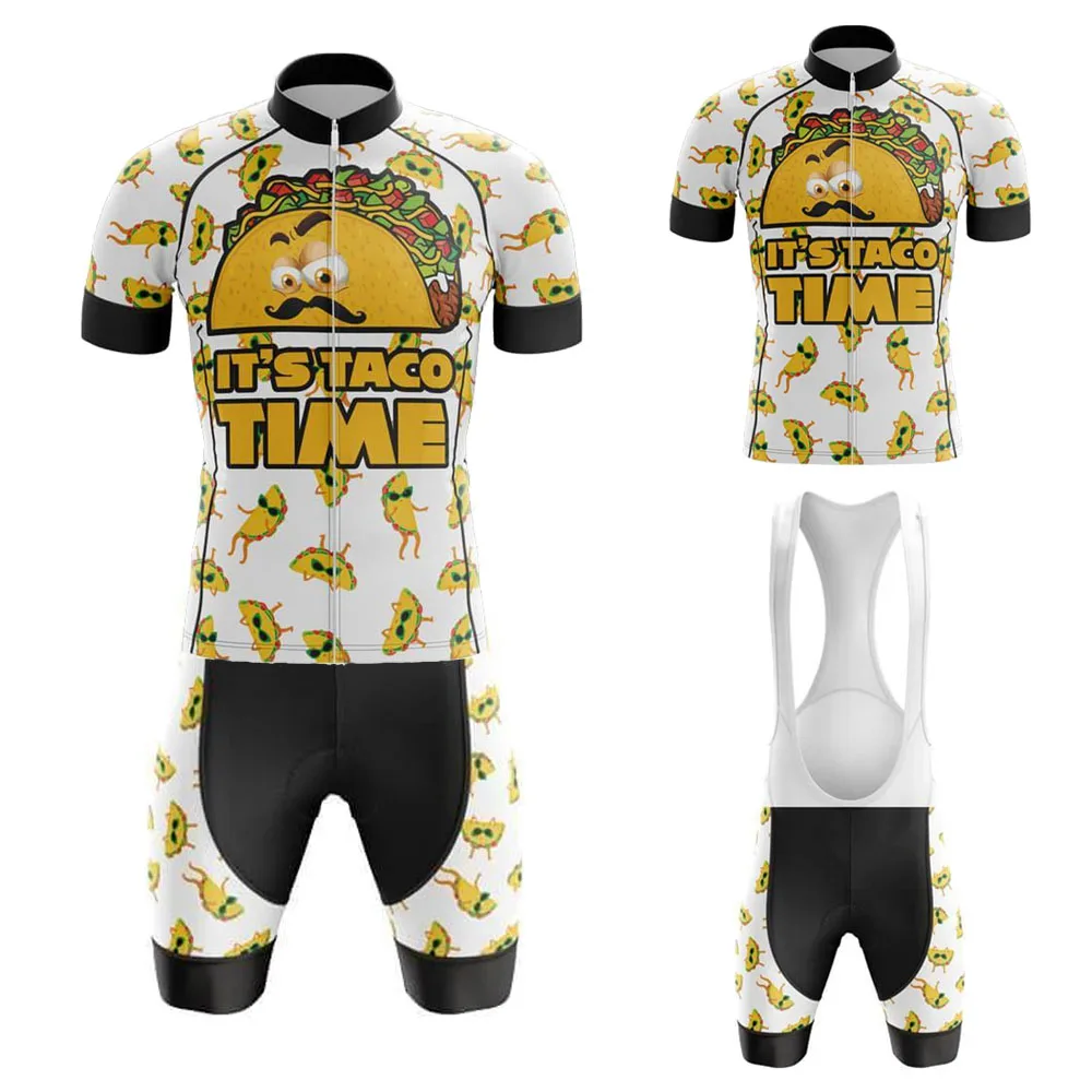 

Taco Time Cycling Jersey Set for Men Short Sleeve Mountain Biking Clothing Kit Bib Shorts Gel Breathable Pad Quick-Drying