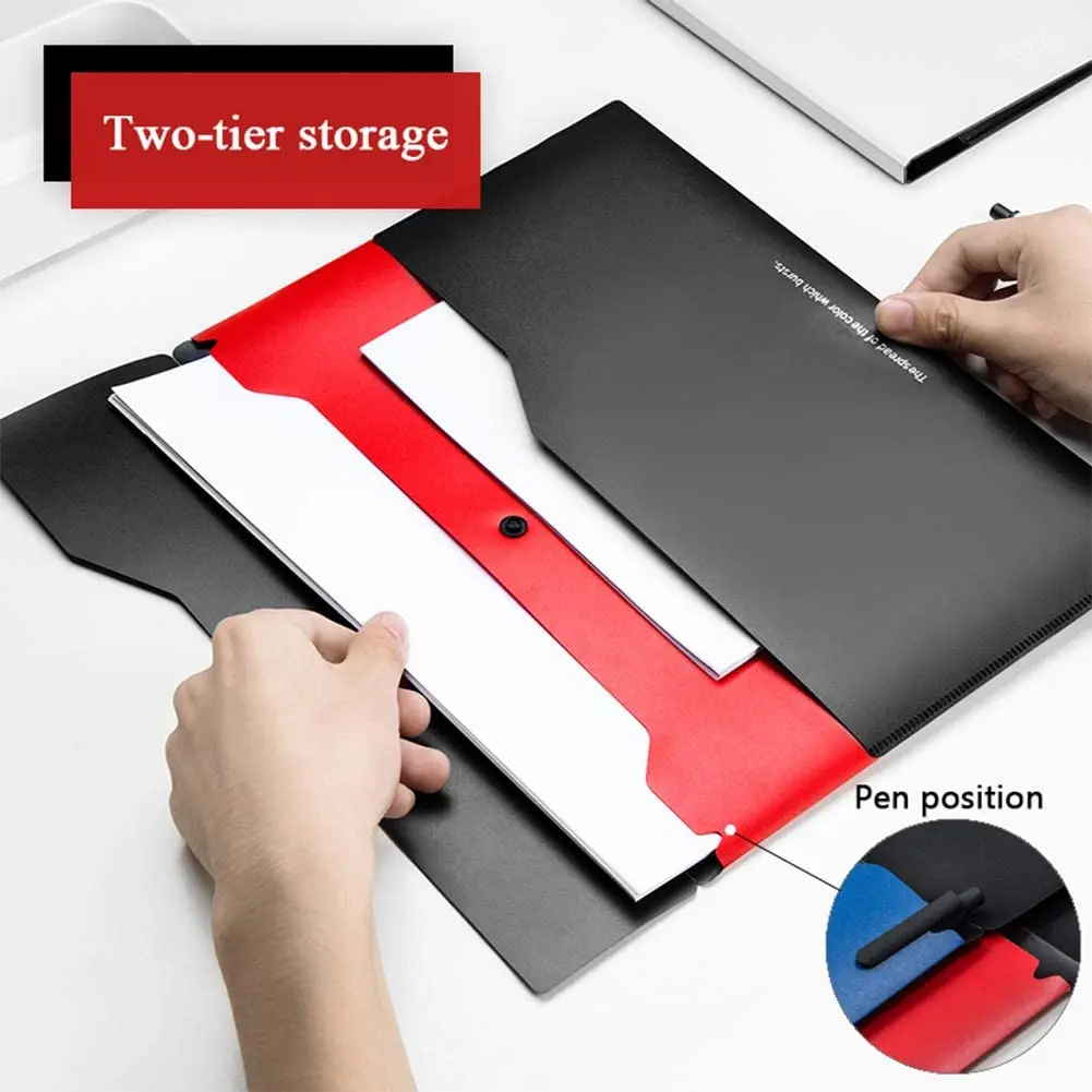 A4 Bestand Envelop Map Double-Layer Plastic Clip Met Drukknoop Ploy Document File Organizer Voor School/Home/Kantoor