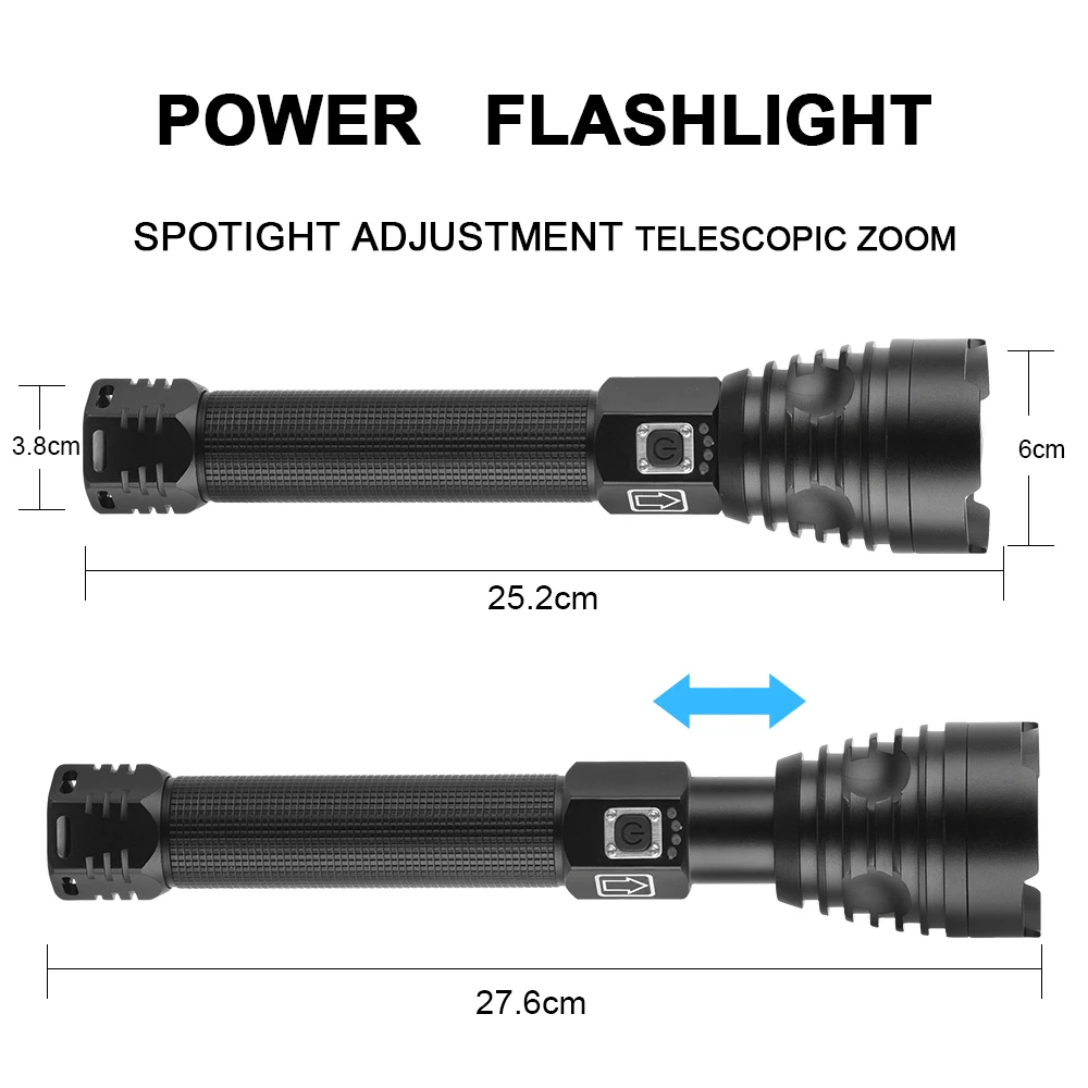 Anjoet XHP90 powerful led flashlight Zoom USB Rechargeable power 26650 or 18650 battery Tactical Flash light torch Waterproof