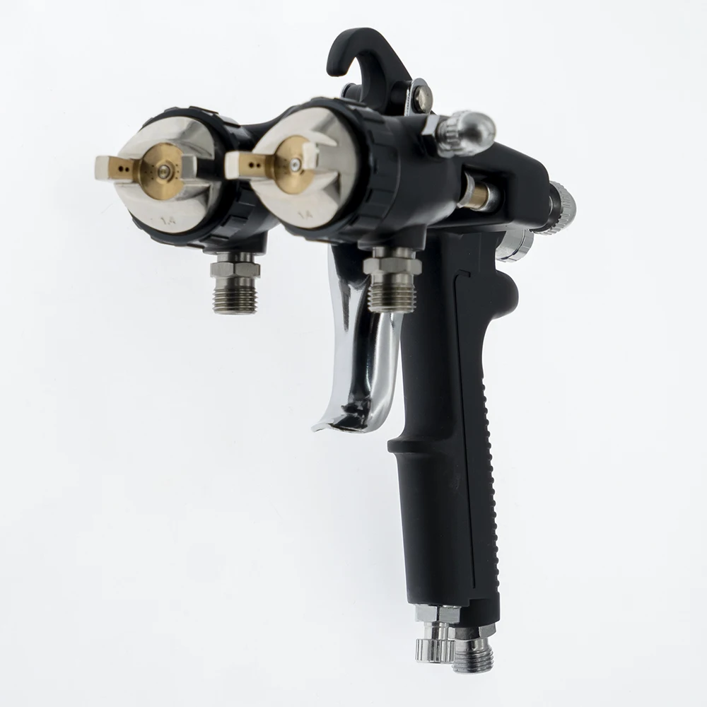 Double nozzle chrome/silver spray gun for two-component coating dual head external mixing spray gun 1.4mm nozzle