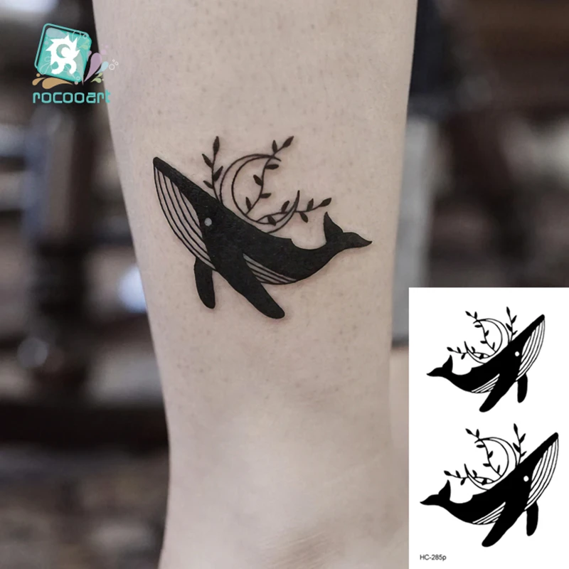 

Black White Classical Waterproof Small Tattoos Animal Dolphin Whale Deer Temporary Tattoo sticker Body Art Fake Tattoo Men