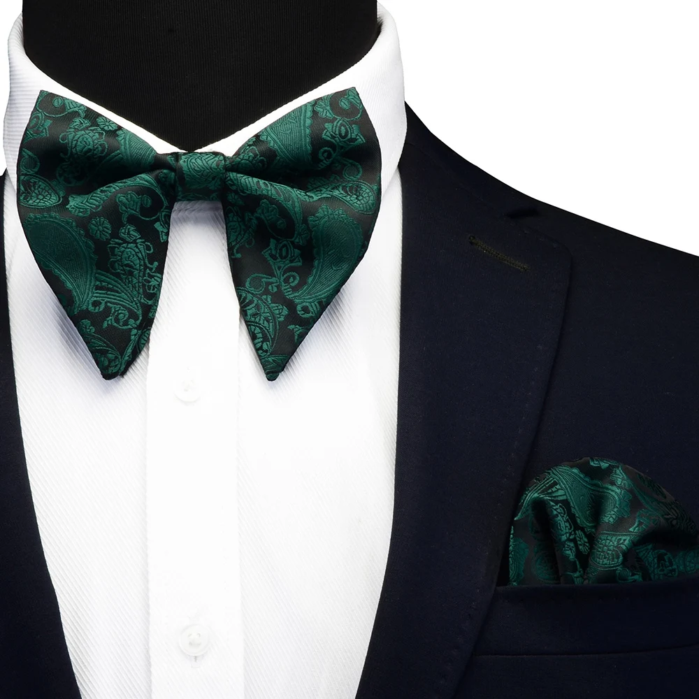 Ricnais di Seta Big Bow Tie Set Per Gli Uomini Rosso Bianco Paisley Pocket Piazza Bowtie Vestito di Affari del Mens di Cerimonia Nuziale Hankerchief Legami regali