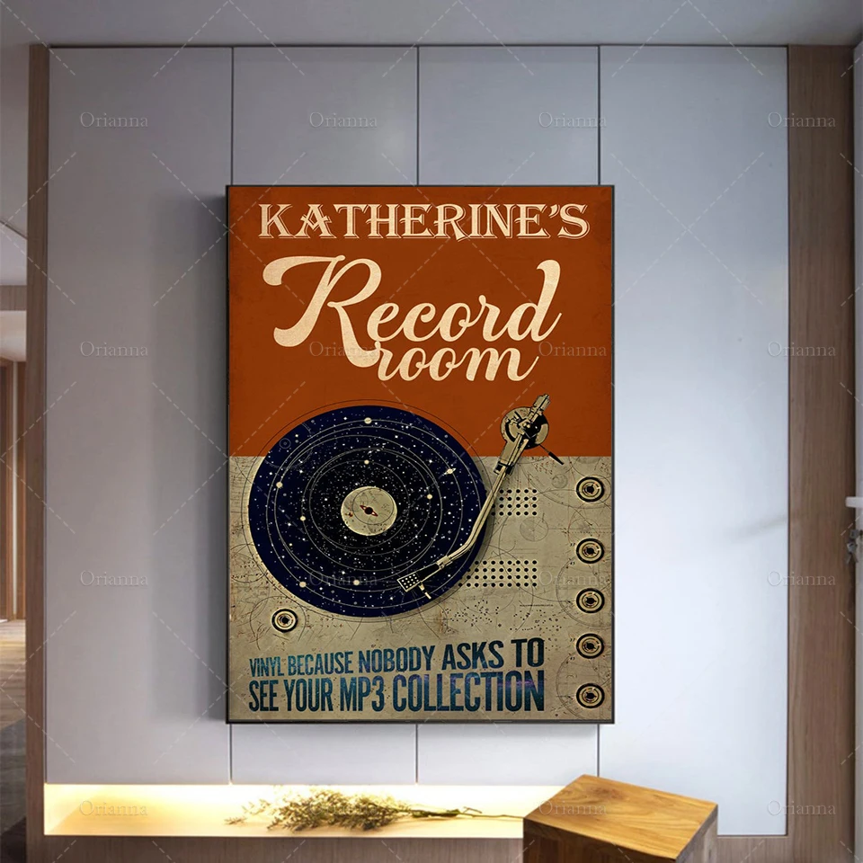 Katherine's Record Room Vinyl Because Nobody Asks To See Your MP3 Collection Poster,Music Wall Art Custom Name Record Art Print