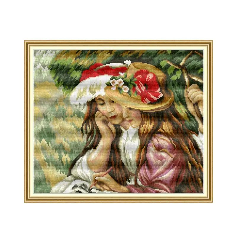 

Girls 2 cross stitch kit aida 14ct 11ct count print canvas cross stitches needlework embroidery DIY handmade