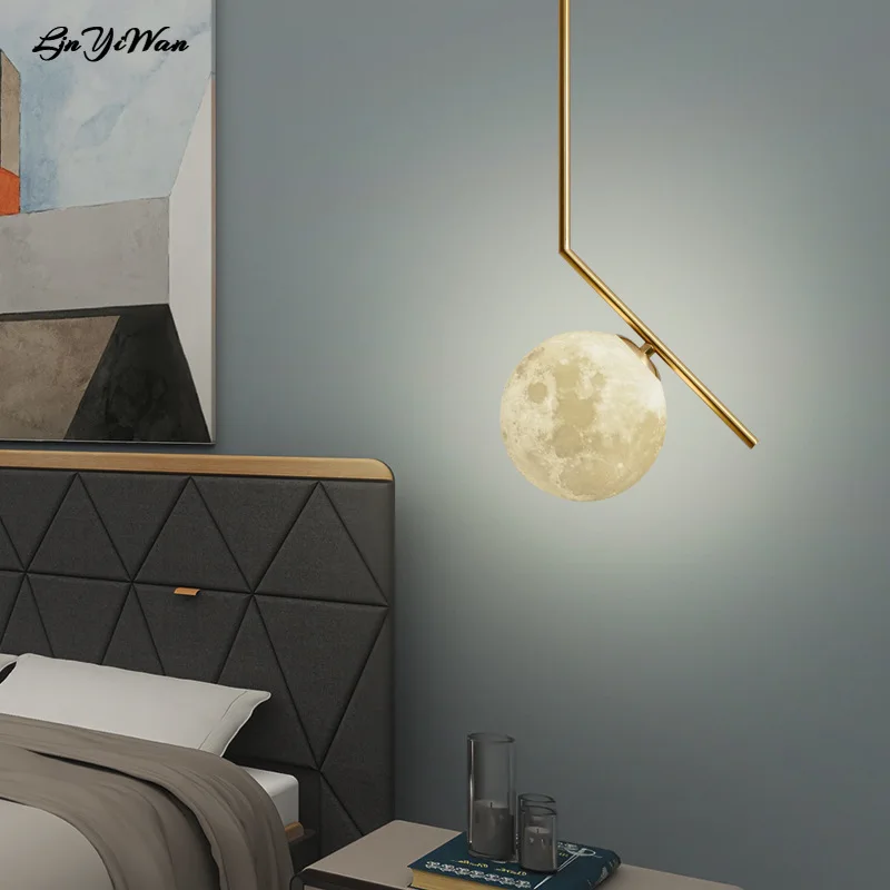 Moon chandelier Nordic 3D printing moon lamp net red restaurant bar chandelier modern simple bedroom bedside lamp