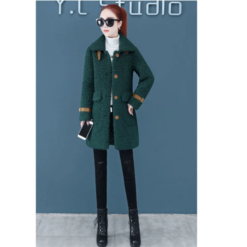 2021 Thick And Warm Lamb Velvet Jacket Women\'s Mid-Long Autumn Winter Popular Faux Fur All-In-One Particle Velvet Coat Female