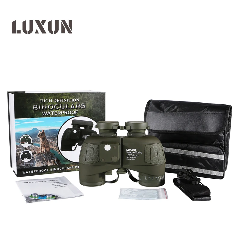 LUNXUN 10X50 Optics Military Nautical Telescope HD Waterproof Binoculars With Compass Hunting Powerful Binoculars