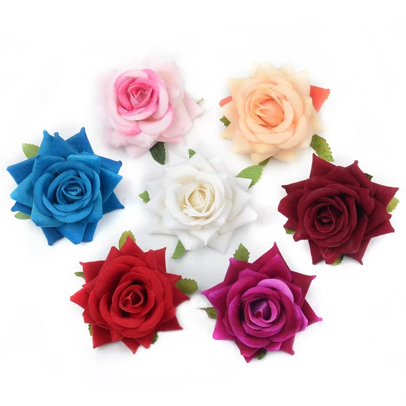 3pcs/lot Artificial Flowers Rose Heads 6cm For Wedding Car Decorative Diy Scrapbooking Simulation Fake Rose Flower Wall Crafts