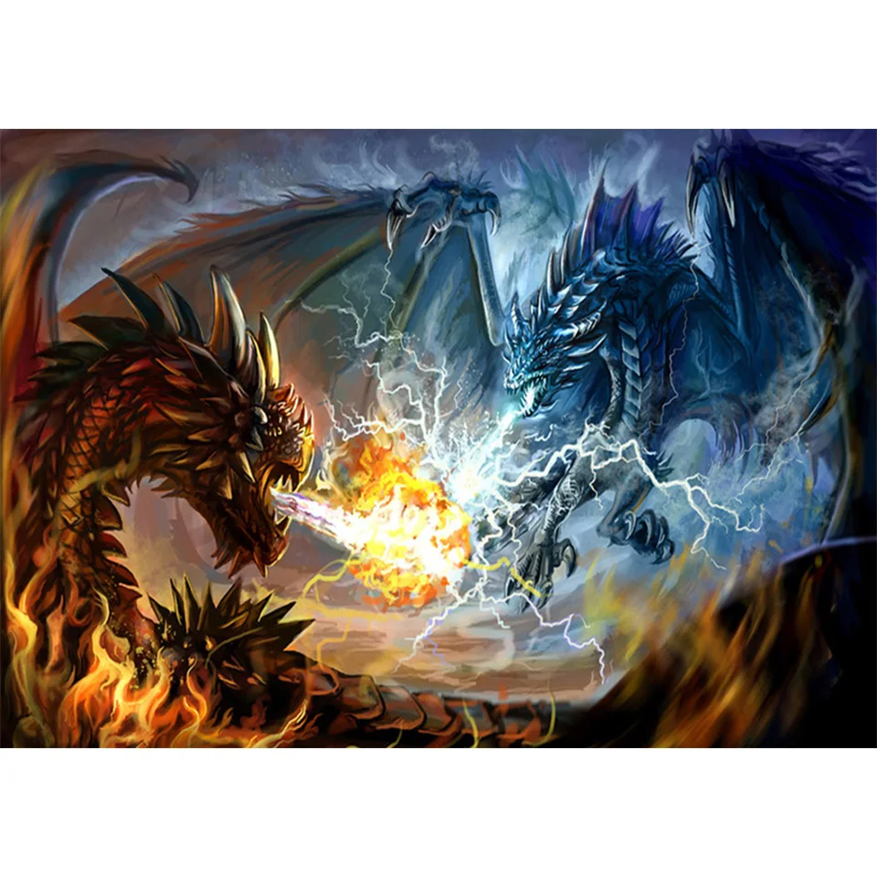 

5D Diamond Painting Fantasy "Fire Dragon Vs Lightning Dragon" Full Drill Diamond Embroidery Mosaic Picture of Rhinestones Decor