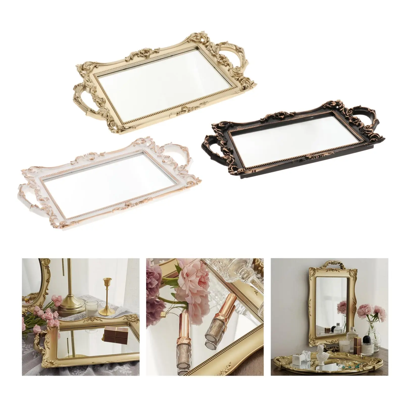 Mirrored Tray Vintage Vanity Trays Ornate Jewelry Trinket Tray Organizers Vintage Mirror Tray for Jewelry Makeup Cosmetic