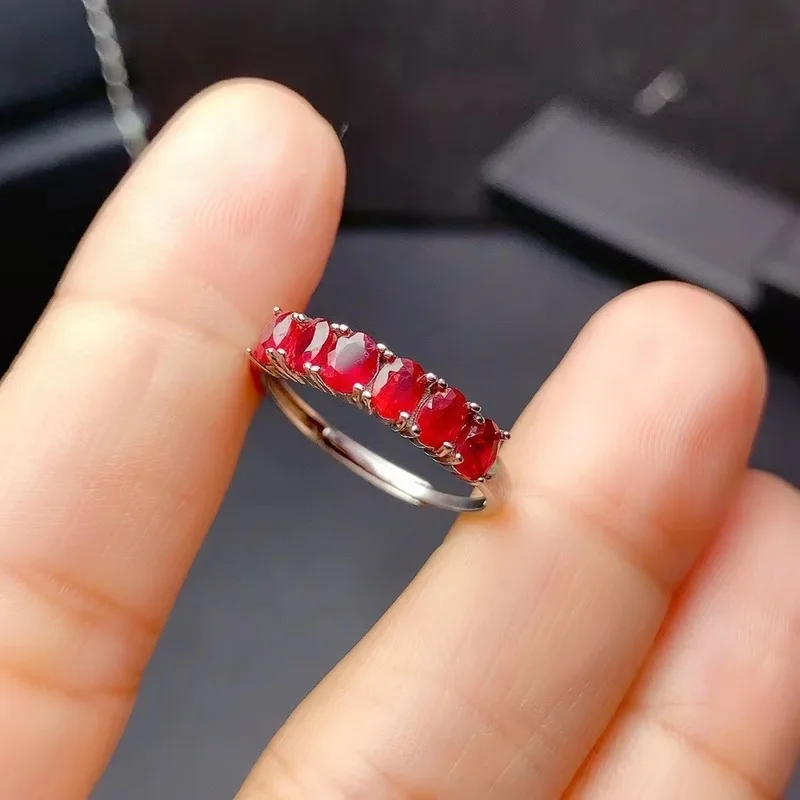 Elegant Silver Ruby for Girl 3 Mm * 4mm Natural Myanmar Ruby Ring 925 Sterling Silver Ruby Ring Romantic Gift for Girlfriend