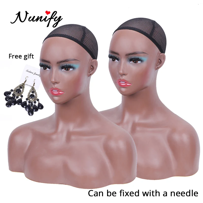 Nunify Soft Pvc Mannequin Head With Shoulders Realistic Manikin Head Bust Wig Head Stand For Wig Display Can Insert Needle