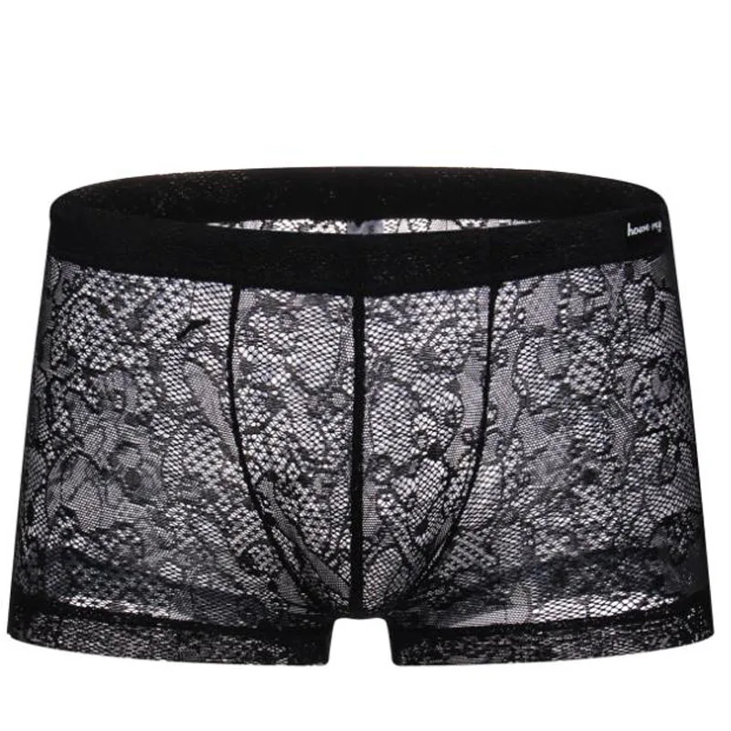 Brand High Quality Men\'s Sexy Big Boxer Underwear Panties Lace Transparent Underpants M, L ,XL,XXL B113