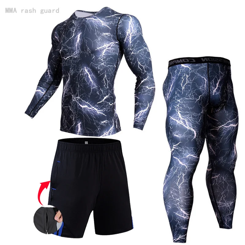 Corsa E jogging Camicia Uomini di Compressione Pantaloni vestito di Pista Leggings Sport Fitness set di allenamento MMA rashgard Rapido maschio a