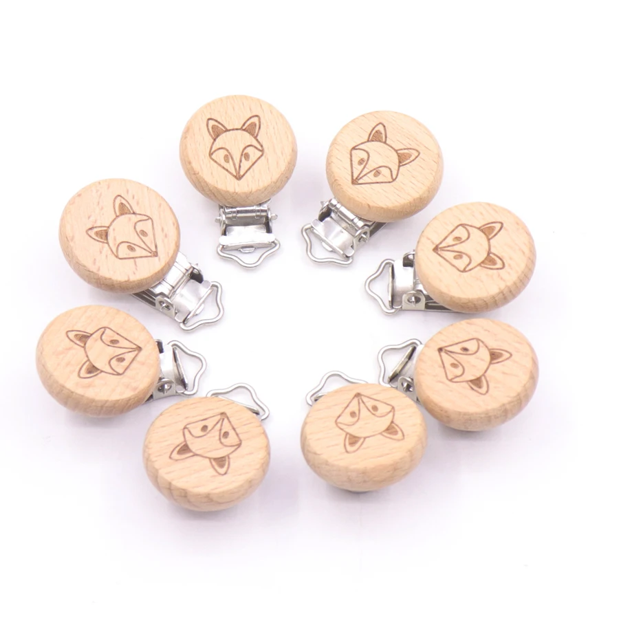 Pacifier Clip 5pcs Round Wooden Engrave Customizable Personalise Wooden Dummy Clip Accessory Baby Teether