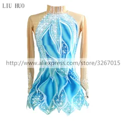 LIUHUO Ice Figure Skating Dress Women's Girls' Blue White Competition Performance Costume Dance Leotard Rhythmic Gymnastics Teen