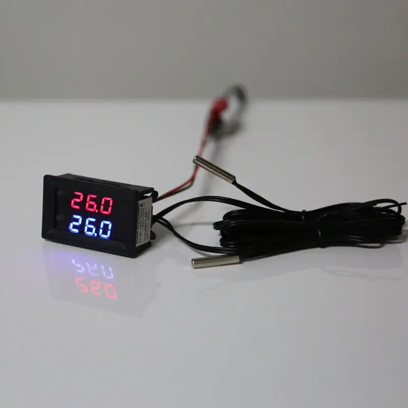 Dual Display DC 5V-80V Thermometer with 2 NTC Waterproof Temperature Sensor 12V 24V 72V for Car Motorcycle