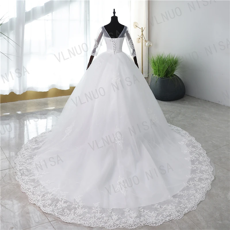 Vestido De novia De encaje bordado con escote Corazón, apliques De tres cuartos, vestidos De novia simples De moda, Vestido De lentejuelas, Vestido De baile De talla grande