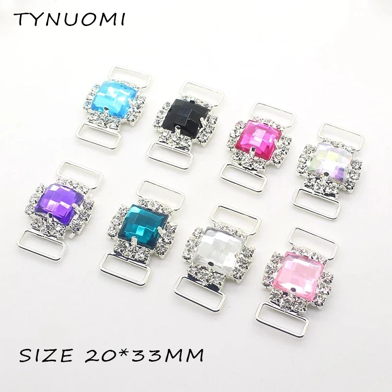 Fashion 10Pc/Lot 20*33mm Square Acrylic Crystal Buckles Rhinestone Bikini Connector Ribbon Clothing Buckle