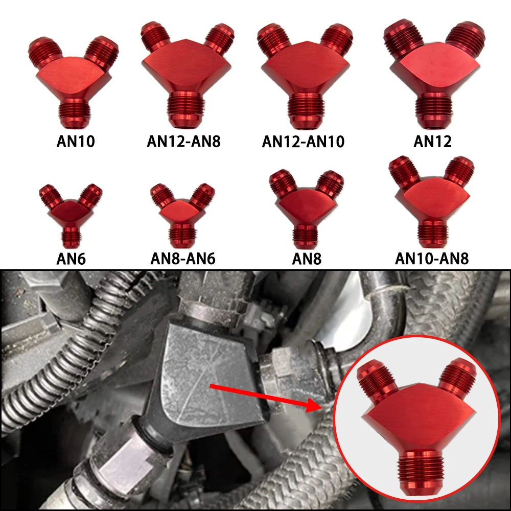 Universal AN6 AN8 AN10 AN12 Aluminum Y Block Adapter Fittings Adaptor Y Type Oil Pipe Joint RED BLACK BLUE