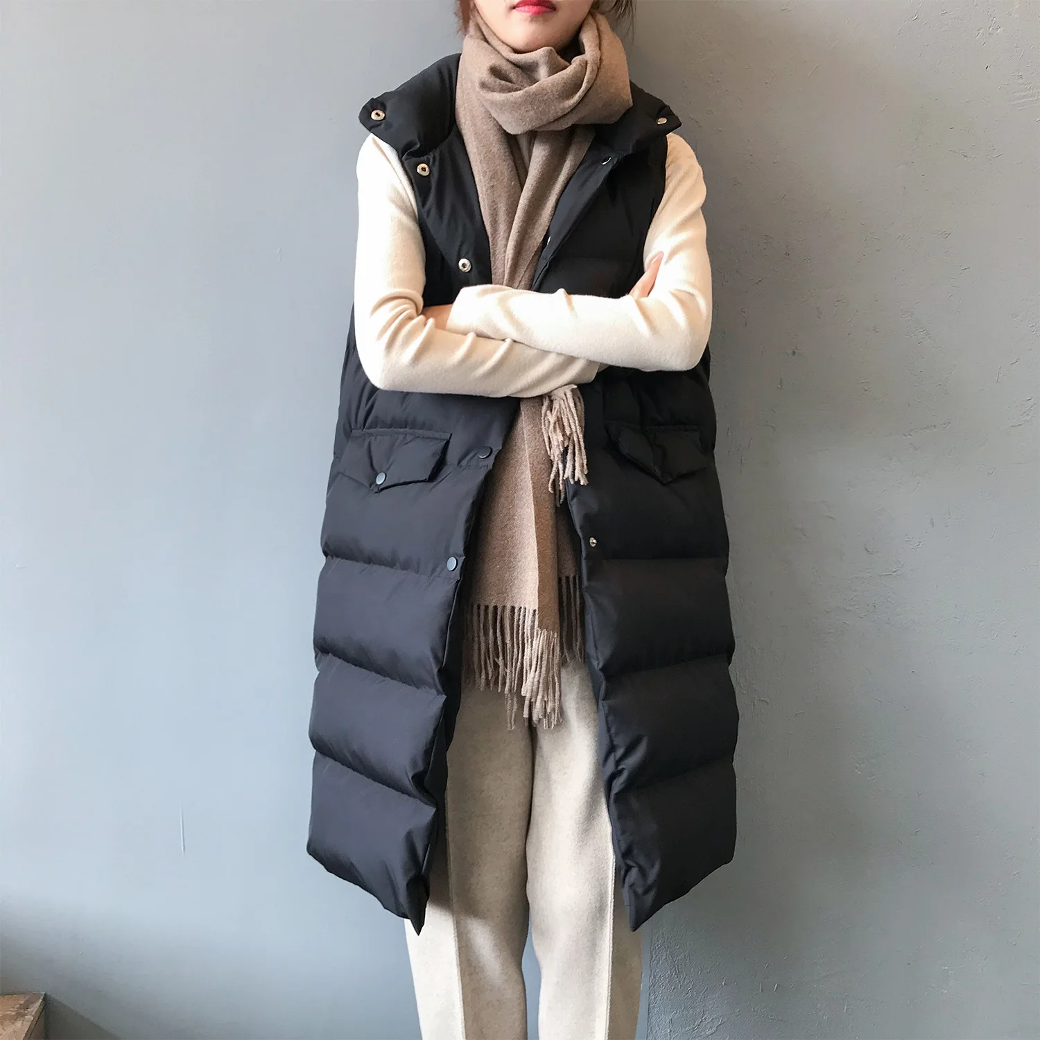 Manteau long en émail optique pour femme, col montant, chaud en Y, progressif, hiver, 2024