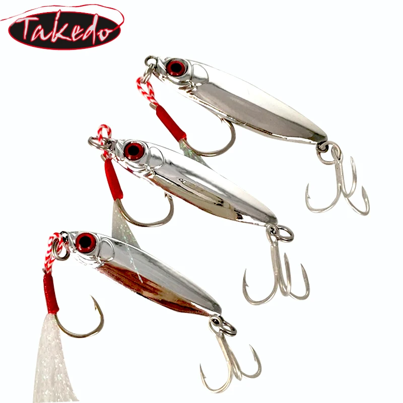 TAKEDO 10g 15g 20g Electroplate Jig Saltwater Jigging Lure Shore Cast Hook Swimbait Metal Hard Lure With Double Hooks For Tunas