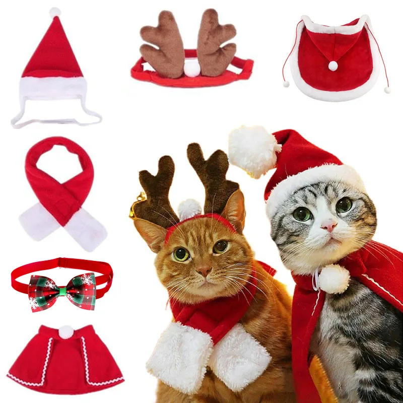 Christmas Small Plush Santa Hat scarf for Pet Dog Cat Hat Merry Christmas Decorations Cap Noel Navidad Happy New Year Gift