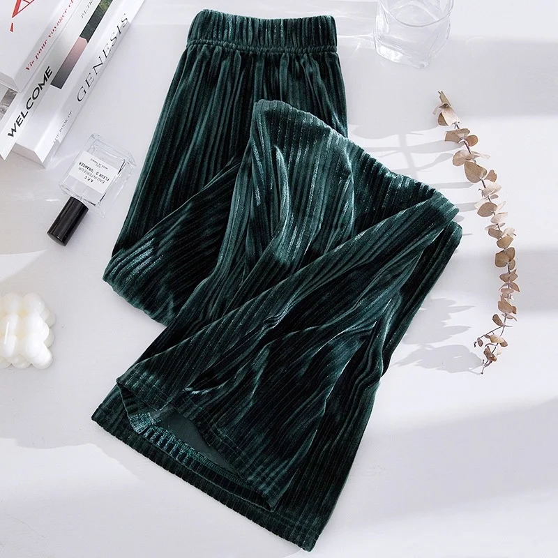 2022 spring Vintage Velvet Long Pants Women Korean Streetwear Sexy High Waist Trousers Lady Casual Velour Bell Bottom