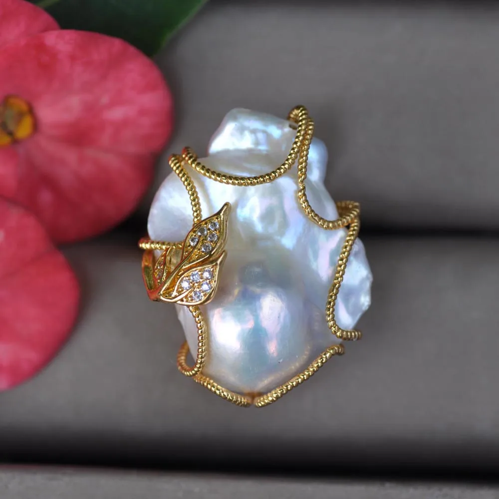 

Z11448 30mm White Black Lavender Baroque Reborn KESHI Pearl Twining Ring