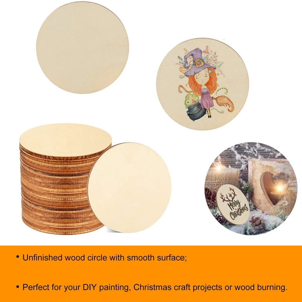 2-100Pcs Unfinished Round Wood Slices 1cm-10cm DIY Crafts Wooden Circle Discs for Christmas Painting Wedding Ornament Decor