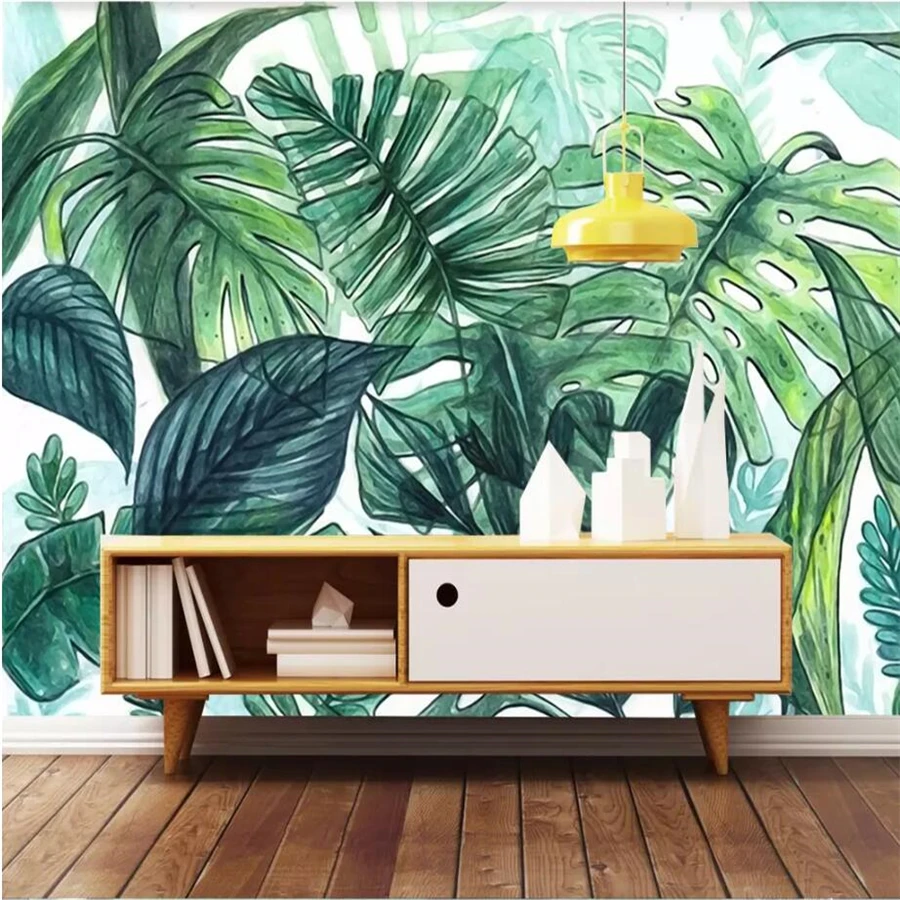 wellyu Custom large-scale 3d mural Nordic simple tropical hand-painted banana leaf living room bedroom wallpaper mural